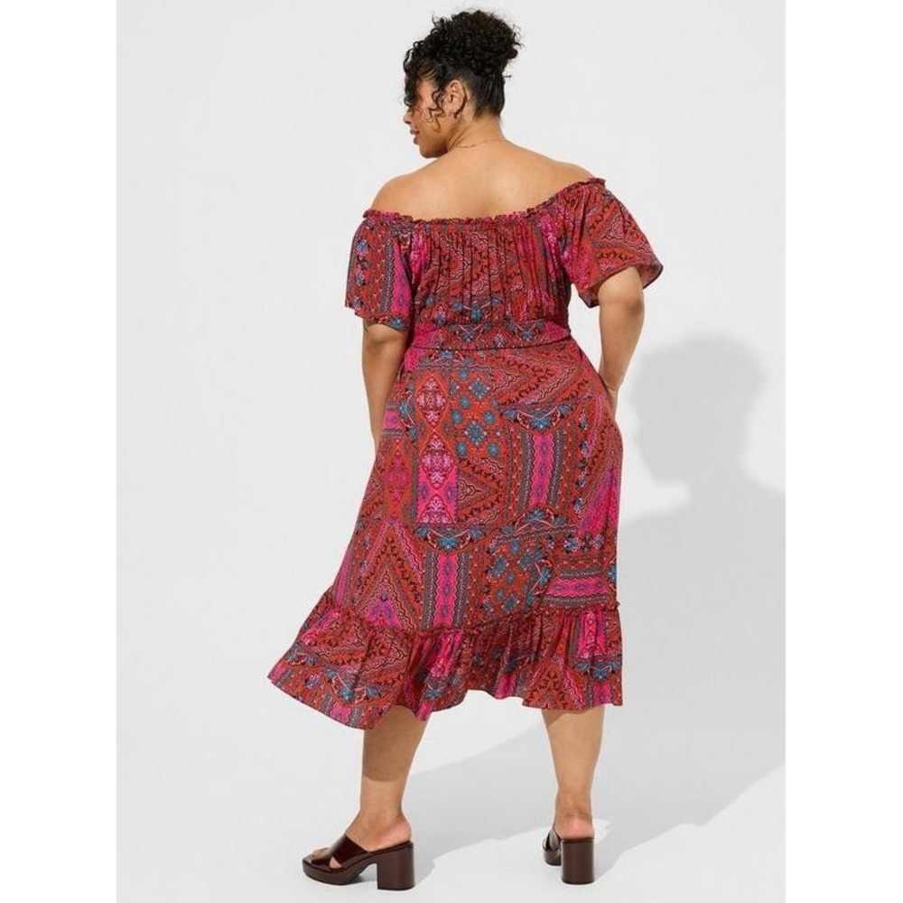 NWT Torrid Tea Length Off Shoulder Peasant Dress Wildflower Mandala 00 M/L (10)‎ - Picture 2 of 7